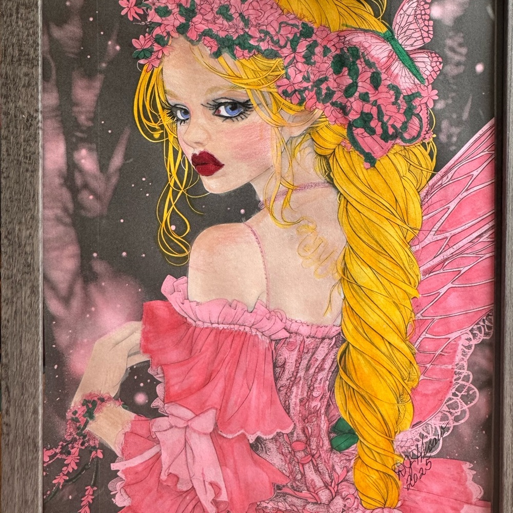 Pink and Yellow Fairy Art.  Kate is looking for a new home.